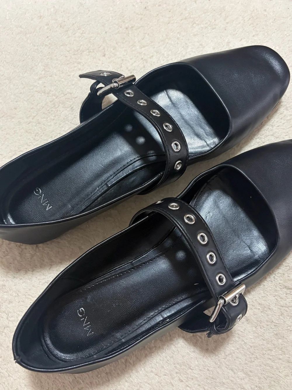 Mango Black Mary Jane Flats with Grommet Strap